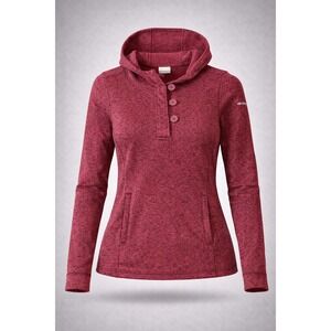 Columbia Womens Marled Burgundy Fleece Henley Hoodie Pullover Darling Days Med